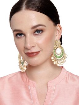 Peora - Gold Plated Green Pearls & Stone Chandbali Earrings