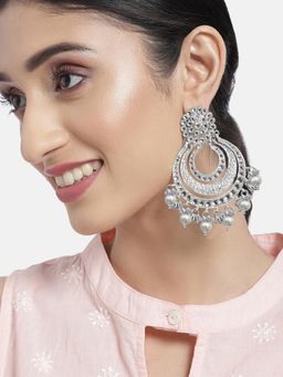 Peora - Silver Plated Pearls & Stone Chandbali Earrings