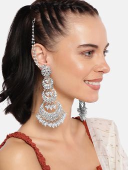 Peora - Silver Plated White Pearl & Lariya Long Chandbali Earrings