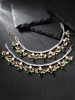 Peora - Gold Plated Green Kundan Pearl Dangle Earring Chains