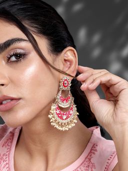 Peora - Rani Pink Enamel Meenakari Traditional Chandbali Earrings