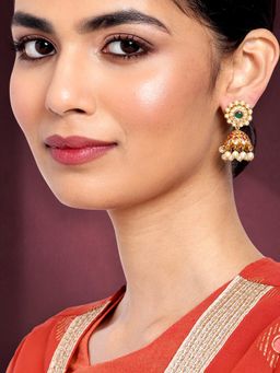 Peora - Gold Plated Multi-Color Pearl Jhumki Earrings