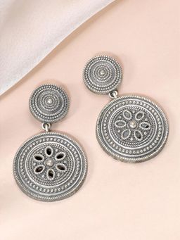 Peora - Oxidized Silver Plated Ethnic Dangle Earrings