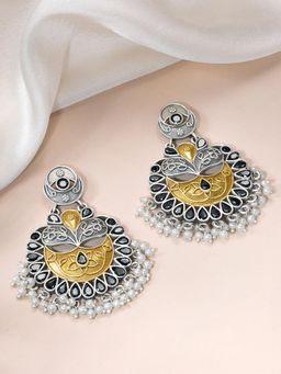 Peora - Oxidized Silver Plated Black Crystals Chandbali Earrings
