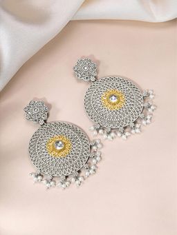 Peora - Oxidized Silver Plated White Pearl Dangle Earrings