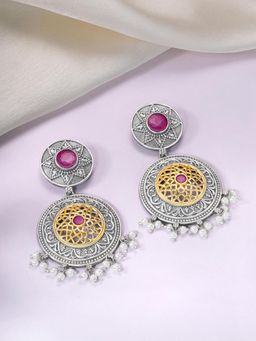 Peora - Oxidized Silver Plated Multi-Color Faux Ethnic Dangle Earrings