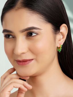 Peora - Gold Plated Green Crystal Stylish Hoop Earrings