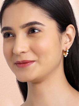 Peora - Gold Plated Multi-Color Crystal Stylish Hoop Earrings