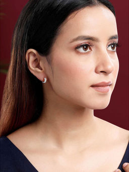 Peora - Silver Plated White Cubic Zirconia Fancy Hoop Earrings