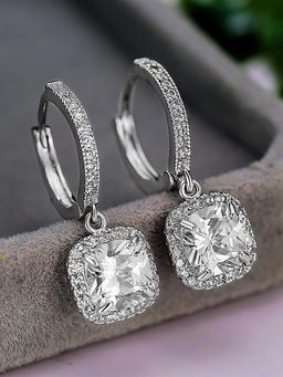 Peora - American Diamond Silver Plated White Hoop Earrings