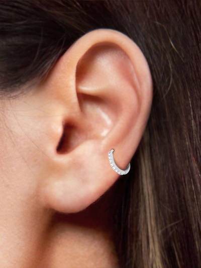American Diamond Silver Plated White Hoop Earrings