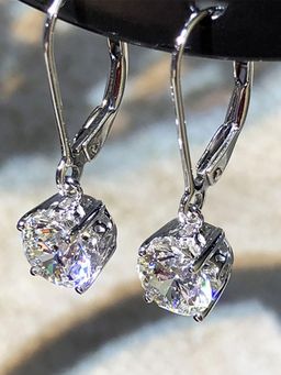 Peora - American Diamond Silver Plated White Hoop Earrings