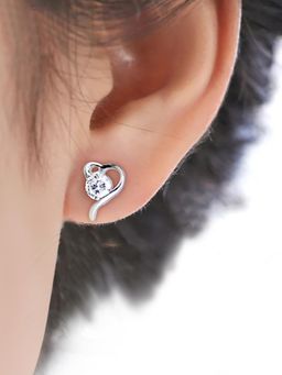 Peora - Silver Plated White Stud Earrings