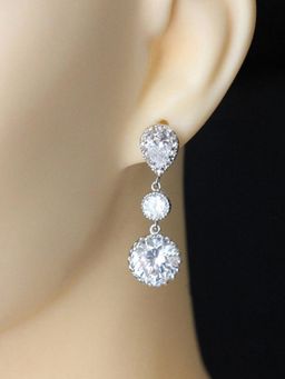 Peora - American Diamond Silver Plated White Dangle Earrings