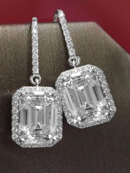 Peora - American Diamond Silver Plated White Drop & Dangle Earrings