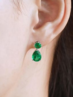Peora - Green Crystal Silver Plated Drop Earrings