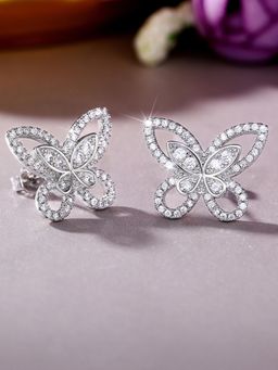 Peora - American Diamond Silver Plated White Stud Earrings