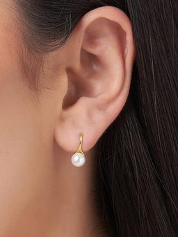 Peora - Gold Plated White Pearl Stylish Drop Earrings