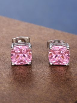 Peora - American Diamond Silver Plated Pink Stud Earrings