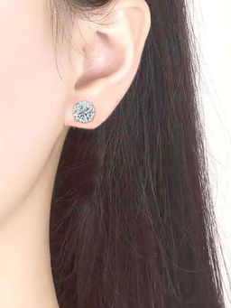 Peora - American Diamond Silver Plated White Stud Earrings