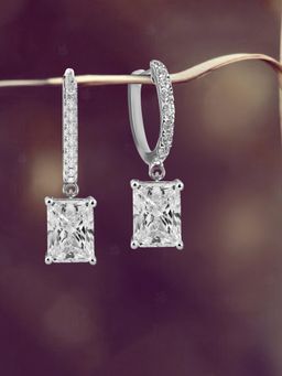 Peora - American Diamond Silver Plated White Hoop Earrings