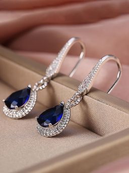 Peora - Blue Crystal Silver Plated Dangle Earrings
