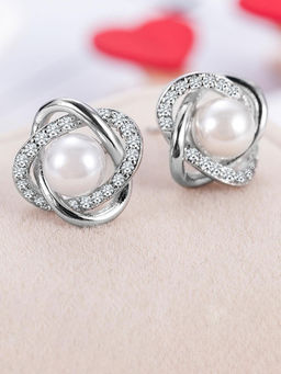 Peora - Pearl Silver Plated White Stud Earrings