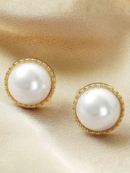 Peora - Gold Plated White Pearl Stud Earrings