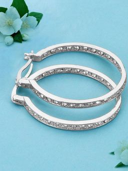 Peora - American Diamond Silver Plated White Hoop Earrings