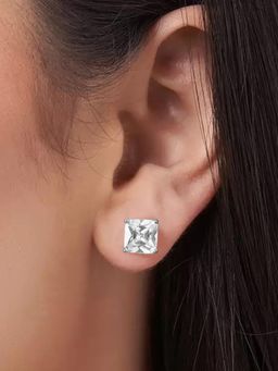 Peora - American Diamond Silver Plated White Stud Earrings