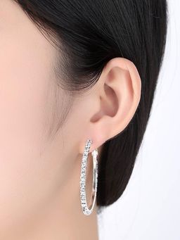 Peora - Silver Plated White American Diamond Hoop Earrings