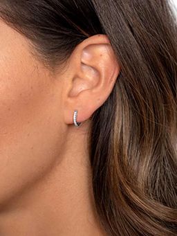 Peora - Silver Plated White American Diamond Hoop Earrings