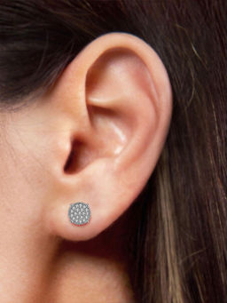 Peora - American Diamond Silver Plated White Stud Earrings