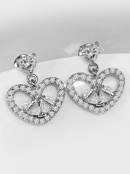 Peora - Silver Plated White American Diamond Drop Earrings