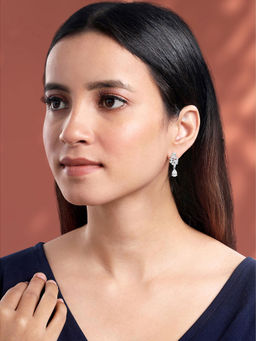 Peora - Silver Plated Cubic Zirconia & White Crystal Drop Earrings