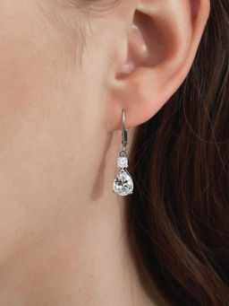 Peora - Silver Plated White Cubic Zirconia & Crystal Hoop Earrings