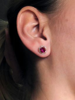 Peora - Silver Plated Cubic Zirconia & Pink Crystal Fancy Stud Earrings