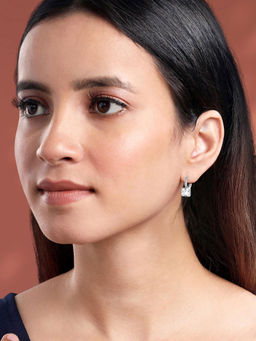 Peora - Silver Plated Cubic Zirconia & White Crystal Fancy Hoop Earrings