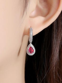 Peora - Silver Plated Cubic Zirconia & Rani Pink Crystal Drop Earrings