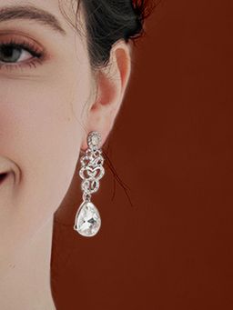 Peora - Silver Plated White Cubic Zirconia & Crystal Drop Earrings