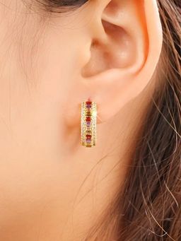 Peora - Gold Plated Multi-Color Cubic Zirconia Fancy Hoop Earrings