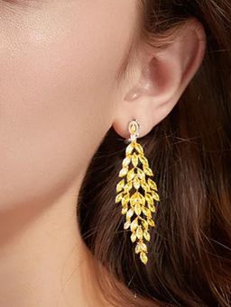 Peora - Gold Plated Yellow Cubic Zirconia Fancy Dangle Earrings