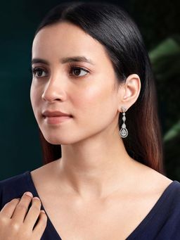 Peora - Silver Plated White Cubic Zirconia & Crystal Fancy Drop Earrings