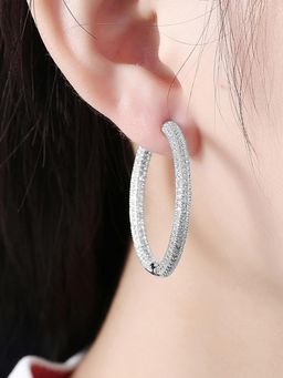 Peora - Silver Plated with Diamond Cut CZ Large Hoop Earrings