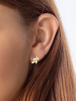 Peora - American Diamond Gold Plated Leaf Shape Stud Earrings
