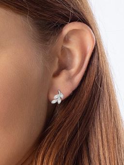 Peora - American Diamond Silver Plated Leaf Style Stud Earrings