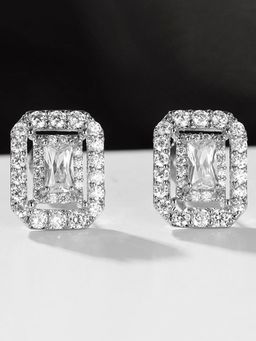 Peora - American Diamond Silver Plated White Stud Earrings
