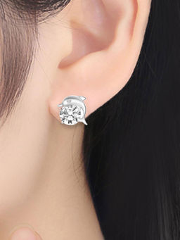 Peora - American Diamond Silver Plated White Stud Earrings
