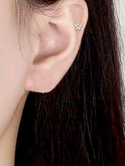 Peora - American Diamond Silver Plated White Stud Earrings