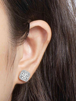 Peora - American Diamond Silver Plated White Stud Earrings